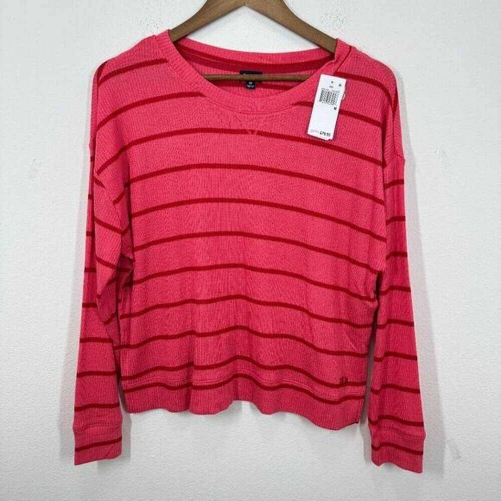 Gap‎ Body Pink Red Ribbed Stretch Jersey Knit Longsleeve Pajama Top Casual NWT